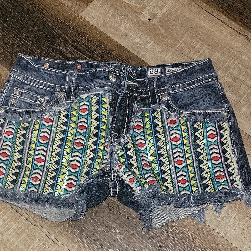 Embroidered Denim Shorts
